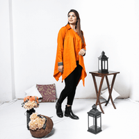 Thumbnail for Orange Cotton Handkerchief Top With Grey Shibori Highlight on Sleeves for Women
