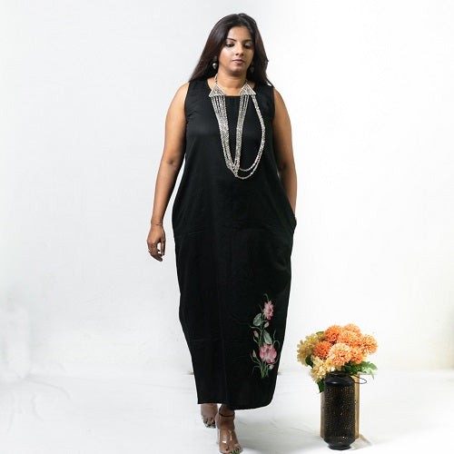Black Handpainted Maxi Dress for women