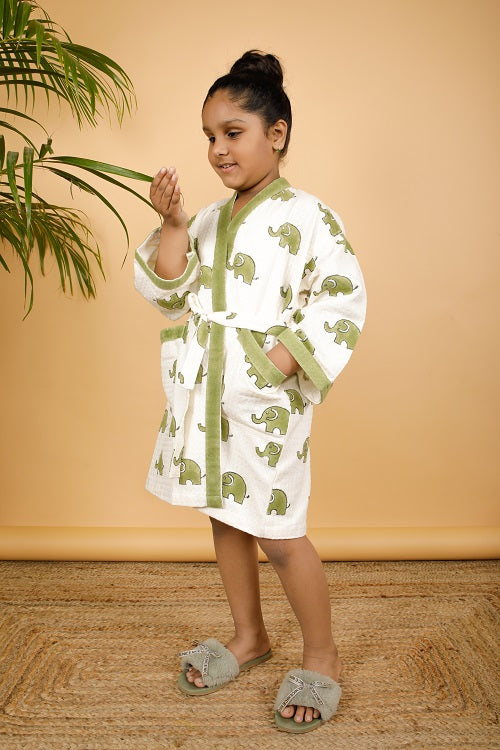 Forest Premium Cotton Hand Block Printed Bathrobe