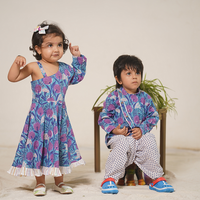 Thumbnail for Boy & Girl cotton handblock printed purple twinning set duo