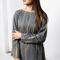 Thumbnail for Grey Yellow Two Piece Cotton Shibori Co-Ord Set for Women