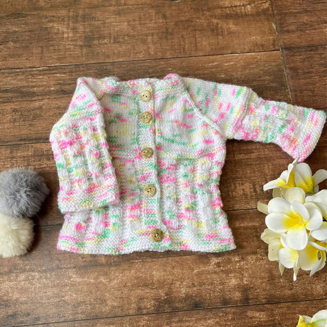 White hand-knitted Three Piece soft woollen infant set