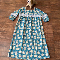 Thumbnail for Blue Bear Soft Cotton Block Print Nighty For Girl's
