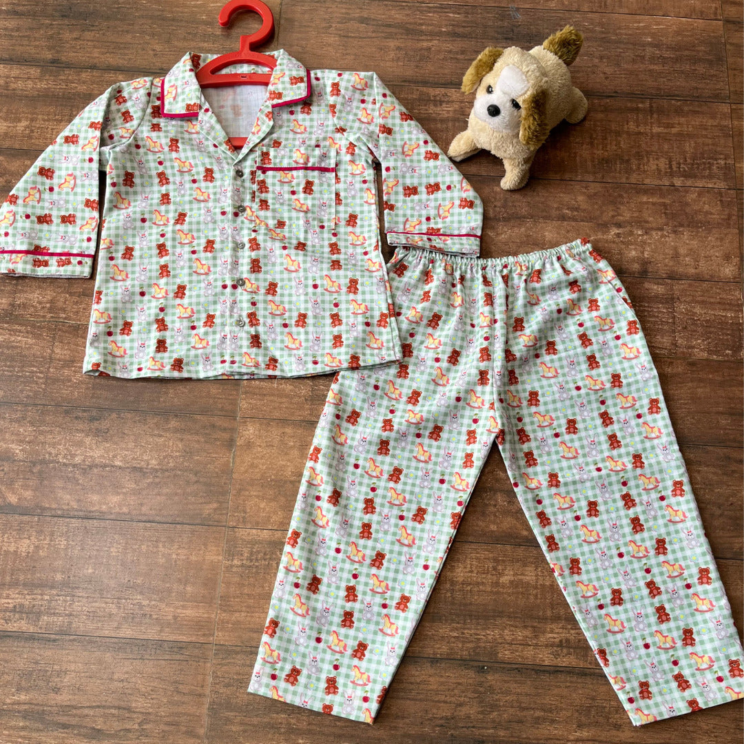 Pista Green Soft Cotton Nightwear For Boys