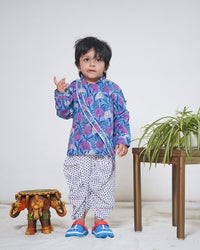 Thumbnail for Boy & Girl cotton handblock printed purple twinning set duo