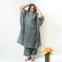 Thumbnail for Teal Two Piece Cotton Hand Block Print Kaftan And Palazzo Co-ord Set For Women