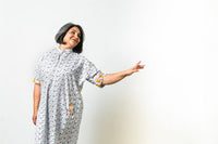 Thumbnail for White Floral Print Embroidered Dress with Pockets for Women