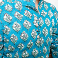 Thumbnail for Blue Cotton Block Print Full Sleeves Shirt For Boys