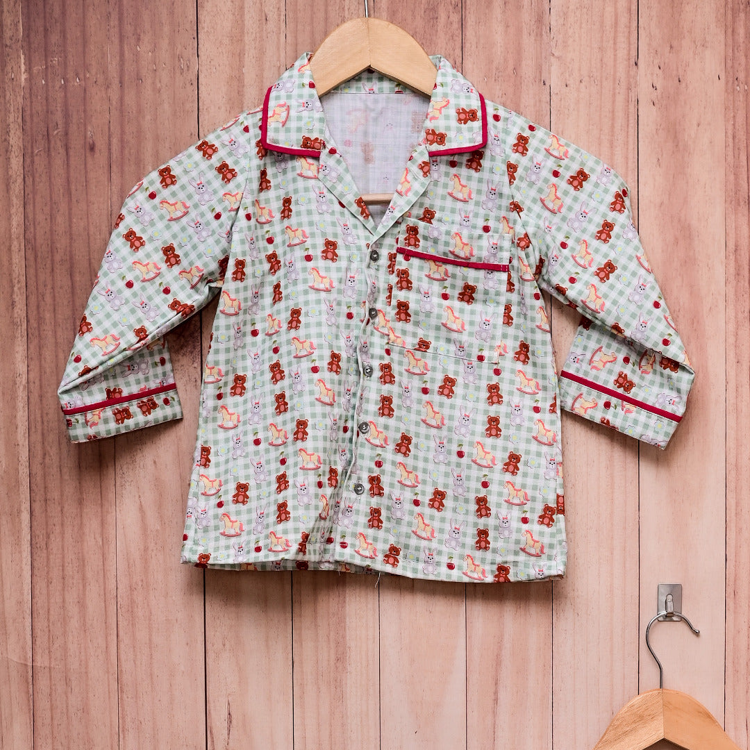 Pista Green Soft Cotton Nightwear For Boys