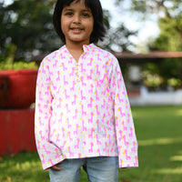 Thumbnail for Mom & Daughter Green & Animal Print Cotton with Hand Block Printed Twinning Set Trio