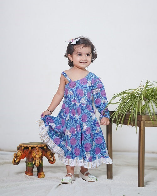 Boy & Girl cotton handblock printed purple twinning set duo