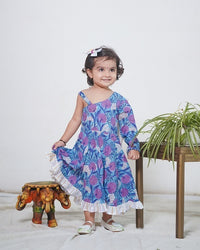Thumbnail for Boy & Girl cotton handblock printed purple twinning set duo