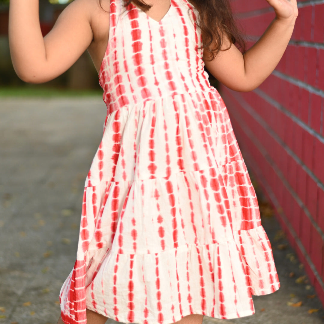 Mom, Son & Daughter Red & White Cotton Handblock Printed Twinning Set Trio