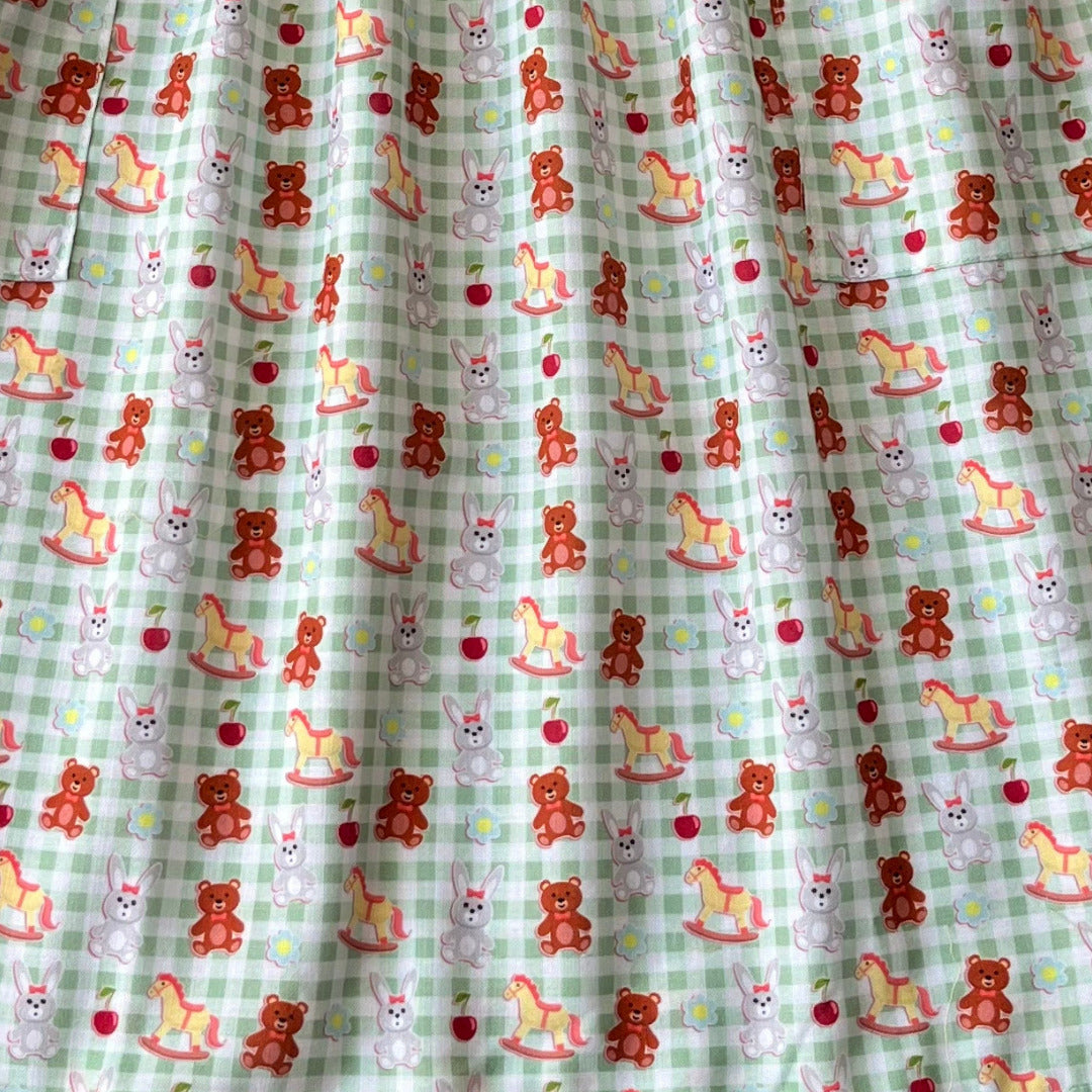 Pastel Green Brown Teddy Print Spun Cooton Sleeveless Nighty For Girls