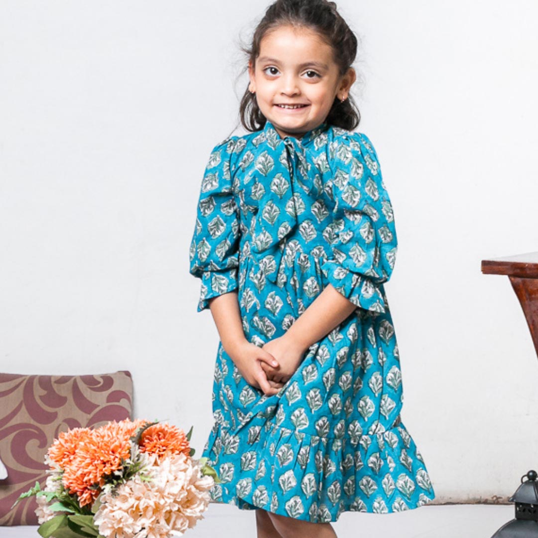 Mom & Daughter Blue Floral Cotton Hand Block Printed Twinning Set Duo