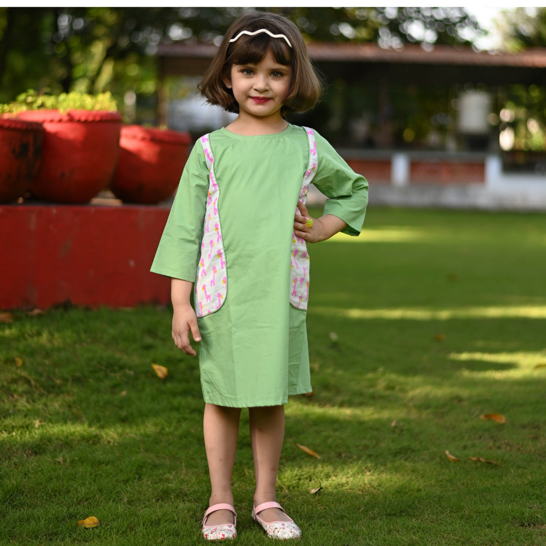 Mom & Daughter Green & Animal Print Cotton with Hand Block Printed Twinning Set Trio