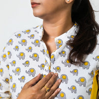 Thumbnail for Yellow Two Piece Cotton Block Printed Peplum Top and Straight Pant Co-ord Set for Women