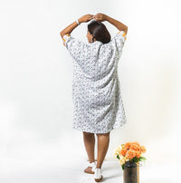 Thumbnail for White Floral Print Embroidered Dress with Pockets for Women