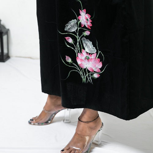 Black Handpainted Maxi Dress for women