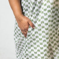 Thumbnail for Teal White and Green Block Printed Kaftan Style Knee Length Dress