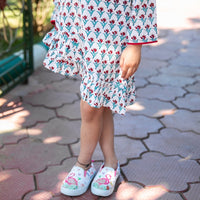 Thumbnail for White Chintz Block Printed Cotton Asymmetrical Ruffle Shorts Dress For Girls