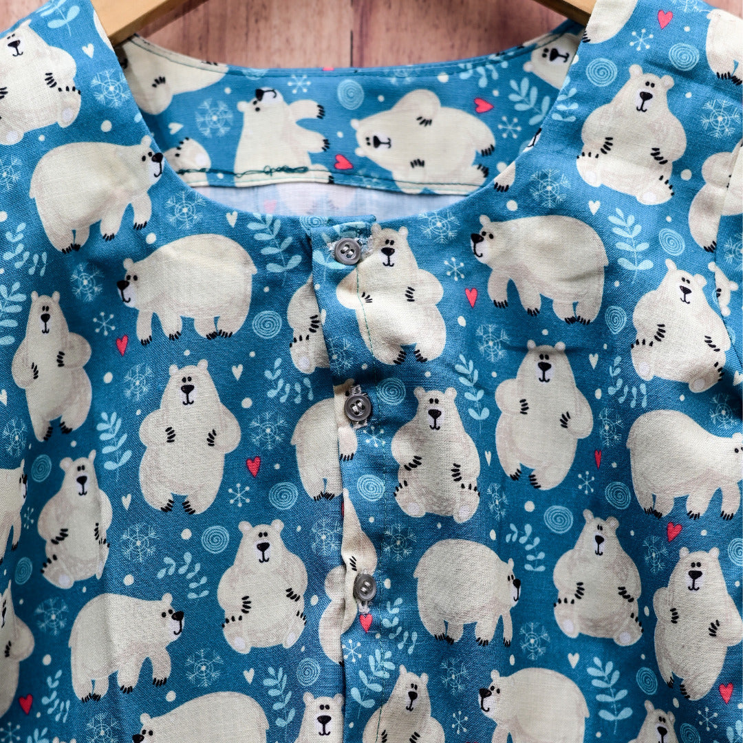 Blue White Bear Printed Soft Cotton Nightwear For Boys
