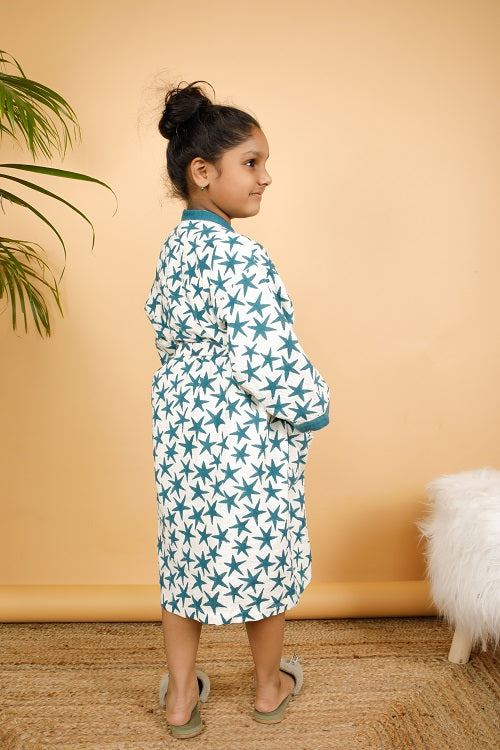 Moon Light Premium Cotton Hand Block Printed Bathrobe