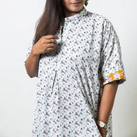 Thumbnail for White Floral Print Embroidered Dress with Pockets for Women