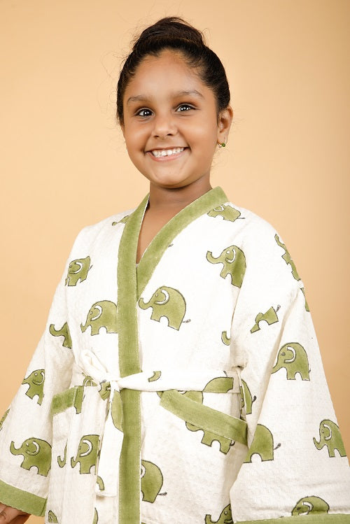 Forest Premium Cotton Hand Block Printed Bathrobe