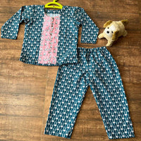 Thumbnail for Blue Bunny Hand Block Printed Cotton Unisex Night Suit