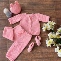 Thumbnail for Peach pink hand-knitted soft wollen pajama