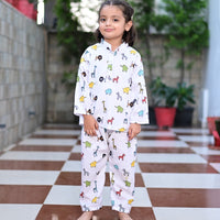 Thumbnail for White Animal Print Soft Cotton Nightwear For Girl's