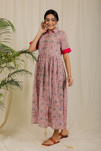 Thumbnail for Blush Pink Floral Block Print Dress For New Mom