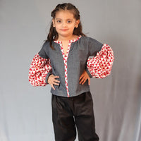Thumbnail for Basic Blue Laycra Denim Designer Full Sleeves Top For Girls