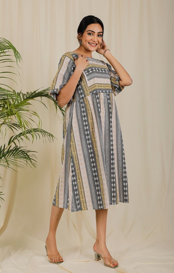 Yellow Striped Dress For New Mom