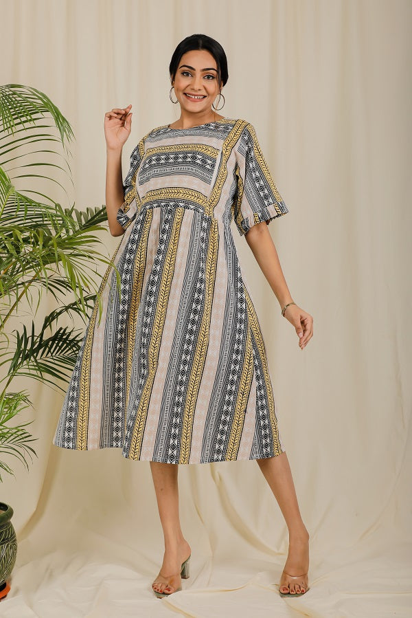 Yellow Striped Dress For New Mom