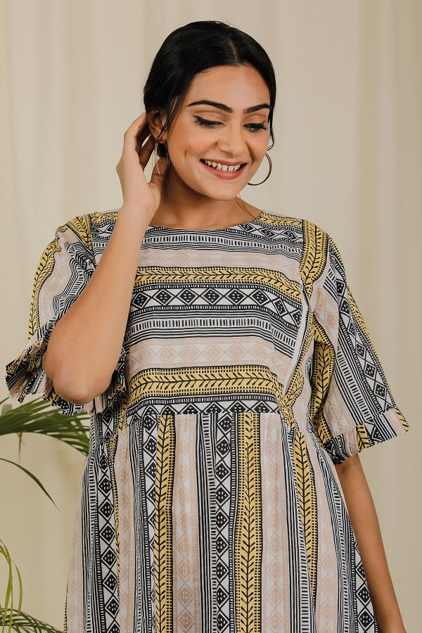 Yellow Striped Dress For New Mom