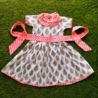 Thumbnail for Black & White Cotton Block Printed Frock With Pink Collar and Pink Belt For Girls