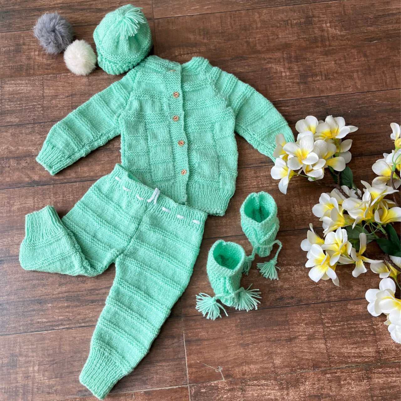 mint green hand-knitted soft wollen pajama