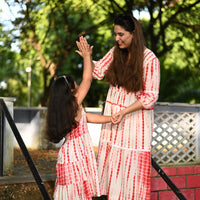 Thumbnail for Mom, Son & Daughter Red & White Cotton Handblock Printed Twinning Set Trio