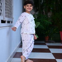 Thumbnail for White Soft Cotton Star Printed Nightwear For Boys
