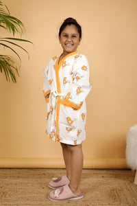 Thumbnail for Happy Birdy Premium Cotton Hand Block Printed Bathrobe.