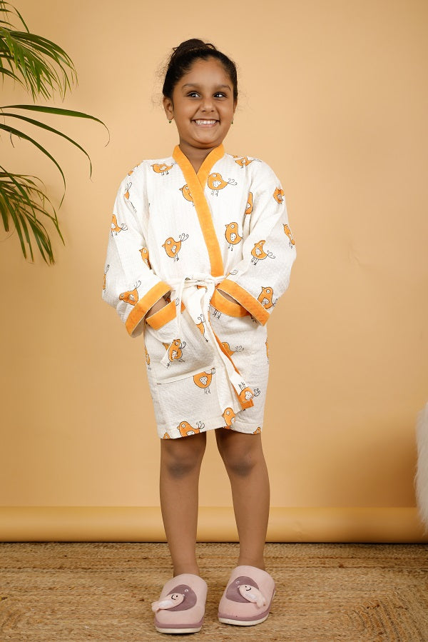Happy Birdy Premium Cotton Hand Block Printed Bathrobe.