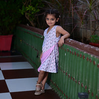 Thumbnail for Powder Pink Spun Cotton Sleeveless Overlap Double Sided Dress For Girls