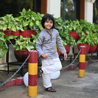 Thumbnail for Plain Grey Cotton Kurta Style Shirt For Boys
