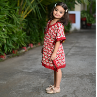 Thumbnail for Mom & Daughter Red Floral Cotton Hand block Printed Twinning Set Duo