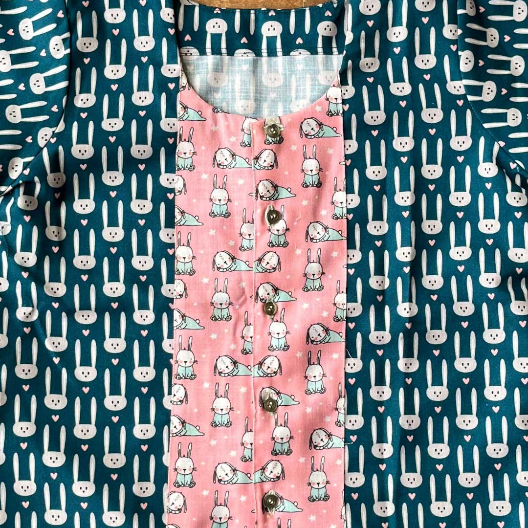Blue Bunny Hand Block Printed Cotton Unisex Night Suit
