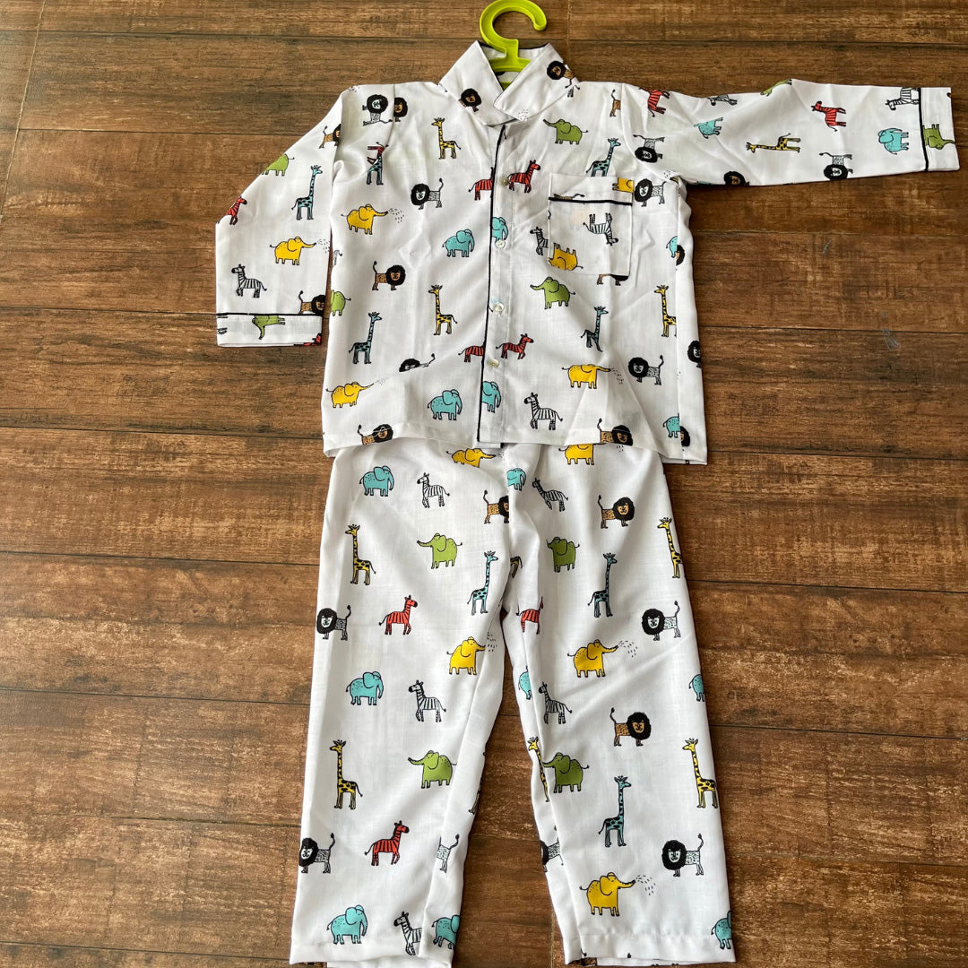 White Soft Cotton Animal Printed Nightwear For Boys