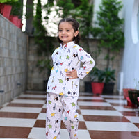 Thumbnail for White Animal Print Soft Cotton Nightwear For Girl's
