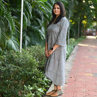 Thumbnail for Teal Floral Cotton Hand Block Print High Low Dress for Women